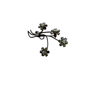 Vintage 1950s‎ Aurora Borealis Rhinestone Floral Trembler Brooch Flower Pin